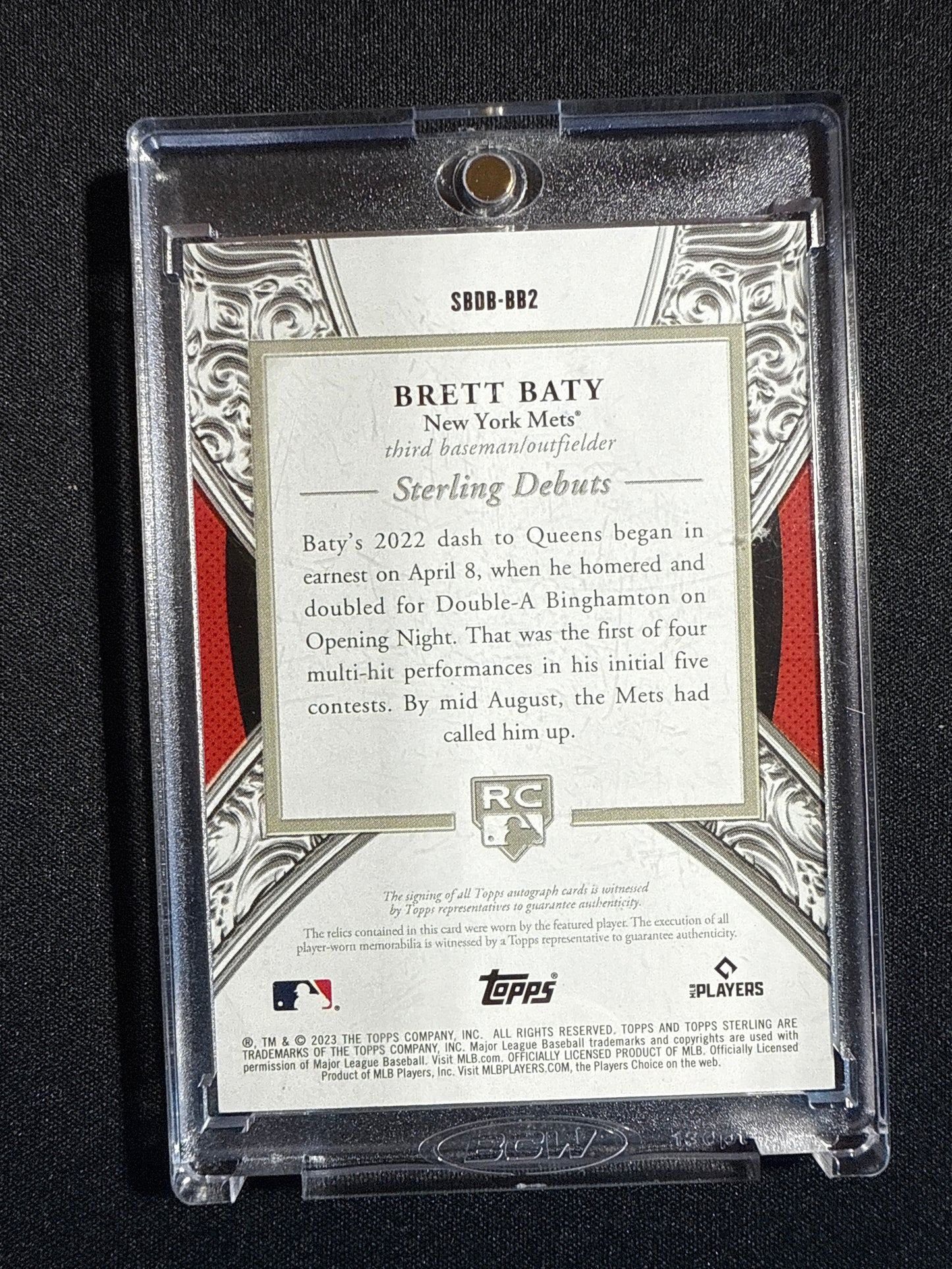 2023 Topps Sterling Brett Baty Rookie Patch Auto 16/25 #SBOB-BB2