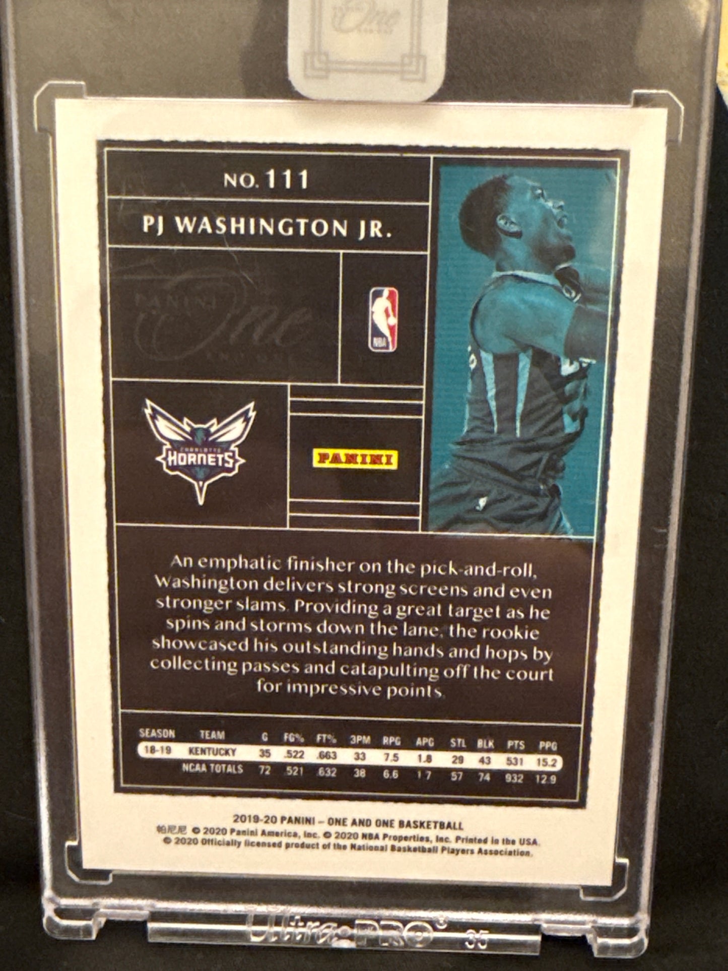 2019-20 Panini One & One PJ Washington Jr #111 RC Charolette Hornets 3/5 SSP